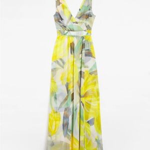White House Black Market Yellow and Green Maxi Dress